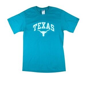 Jerzees Texas Longhorns Graphic T-Shirt Mens Small Teal Heavyweight Blend Y2K